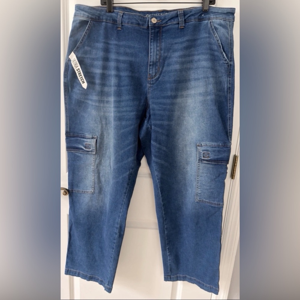 GEMMA Rae Cargo Jeans Women Blue Remedy Utility Carpenter Stretch Denim 22W
